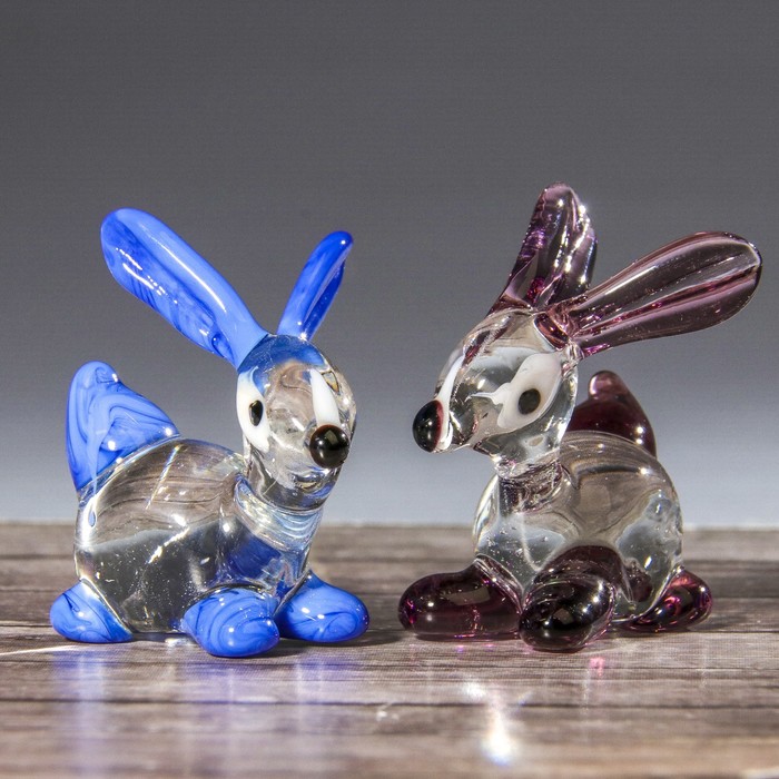 Сувенир стекло средняя фигурка "Заяц" 5х5х4 см МИКС