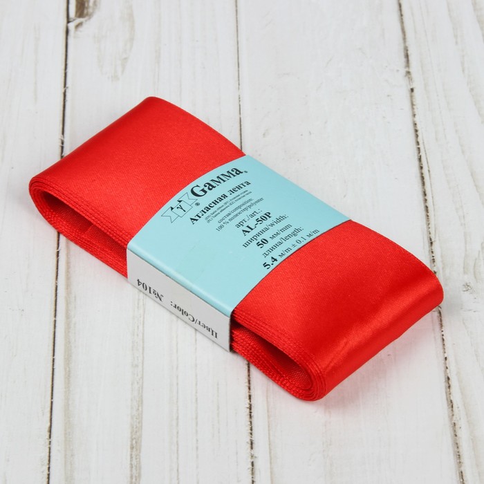 Лента атласная, 50мм, 5,4м, №104, цвет тёмно-красный