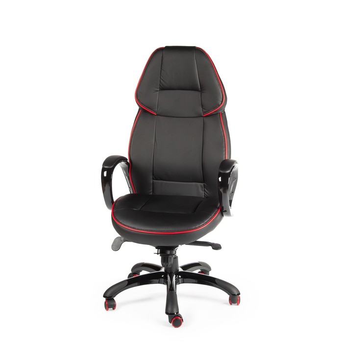 Кресло офисное "Виннер", чёрный пластик, чёрная экокожа, красный кант