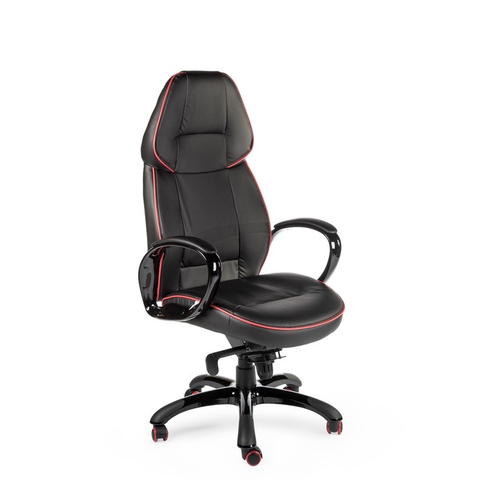 Кресло офисное "Виннер", чёрный пластик, чёрная экокожа, красный кант