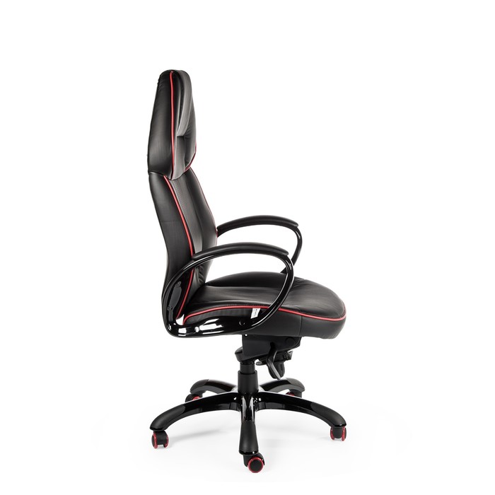 Кресло офисное "Виннер", чёрный пластик, чёрная экокожа, красный кант