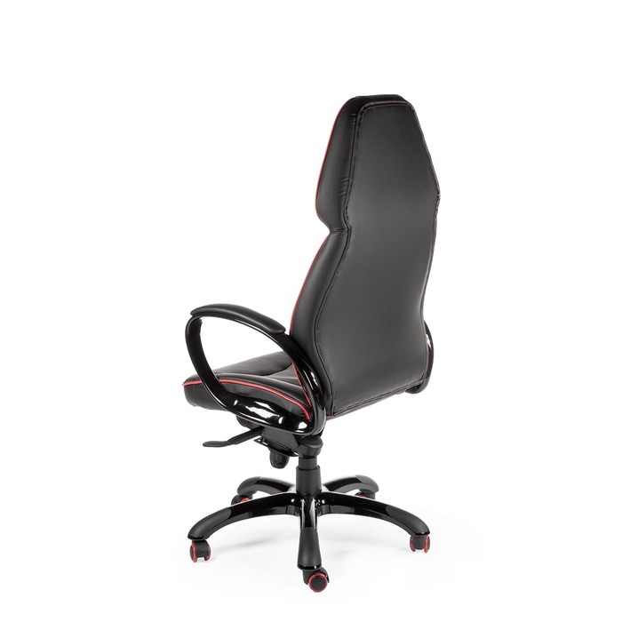 Кресло офисное "Виннер", чёрный пластик, чёрная экокожа, красный кант