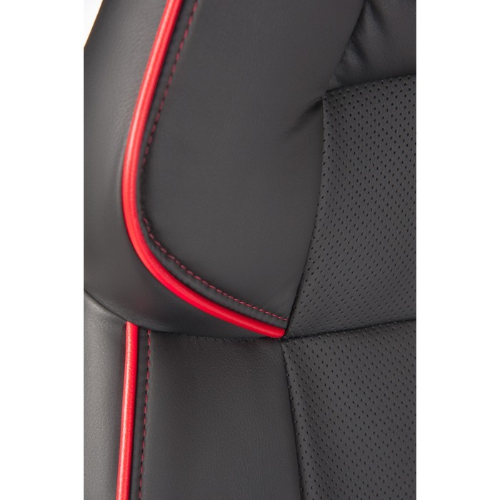 Кресло офисное "Виннер", чёрный пластик, чёрная экокожа, красный кант