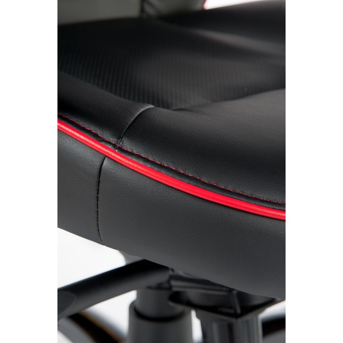 Кресло офисное "Виннер", чёрный пластик, чёрная экокожа, красный кант