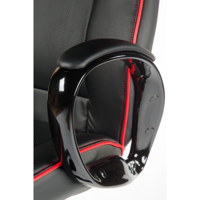 Кресло офисное "Виннер", чёрный пластик, чёрная экокожа, красный кант