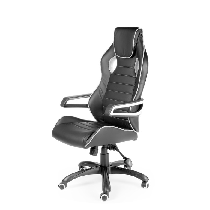 Кресло офисное "Джокер", чёрный пластик, чёрная экокожа, белая строчка