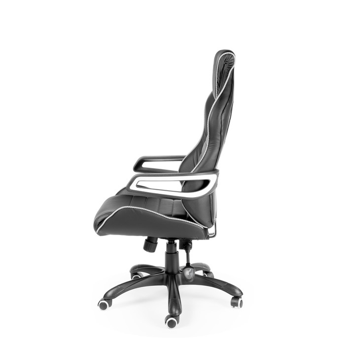 Кресло офисное "Джокер", чёрный пластик, чёрная экокожа, белая строчка