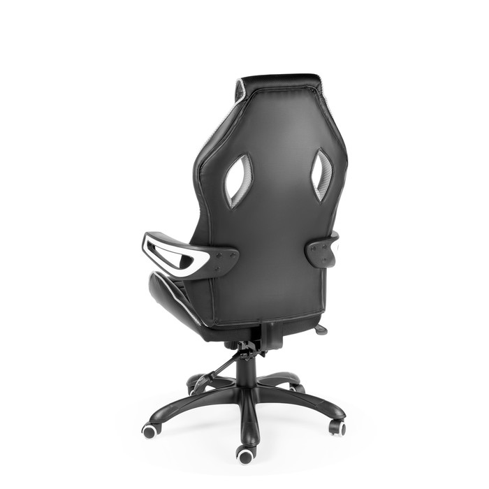 Кресло офисное "Джокер", чёрный пластик, чёрная экокожа, белая строчка