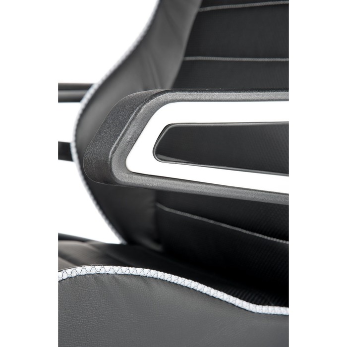 Кресло офисное "Джокер", чёрный пластик, чёрная экокожа, белая строчка