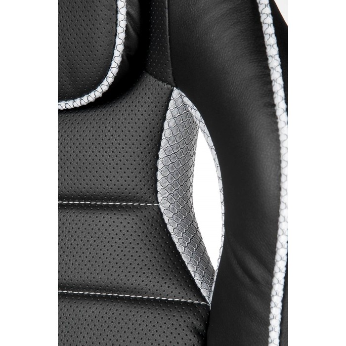 Кресло офисное "Джокер", чёрный пластик, чёрная экокожа, белая строчка