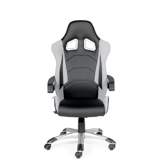 Кресло офисное "Джокер Х", чёрно-белый пластик, чёрная экокожа, серая ткань