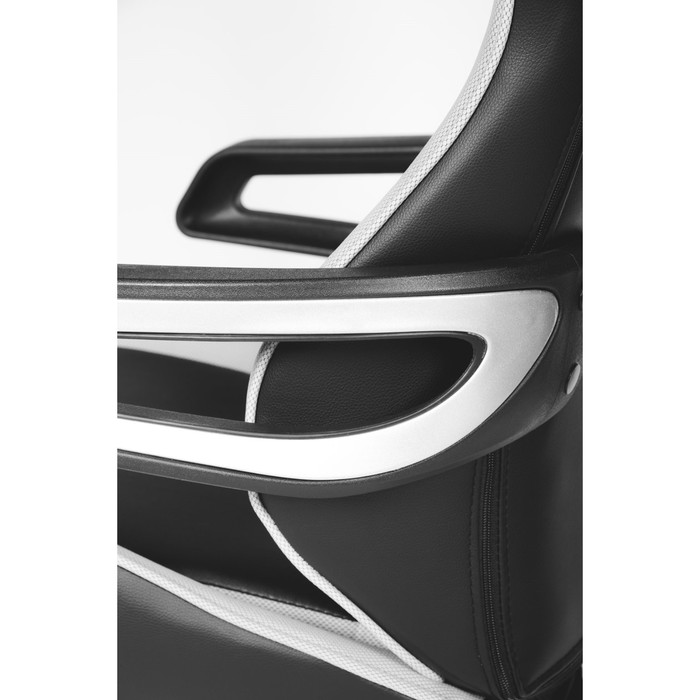 Кресло офисное "Джокер Х", чёрно-белый пластик, чёрная экокожа, серая ткань