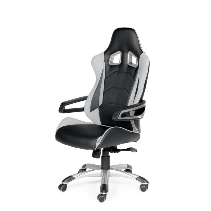 Кресло офисное "Джокер Х", чёрно-белый пластик, чёрная экокожа, серая ткань
