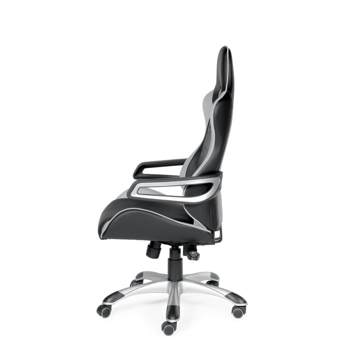 Кресло офисное "Джокер Х", чёрно-белый пластик, чёрная экокожа, серая ткань
