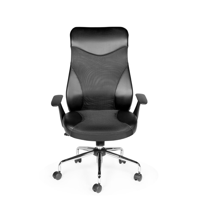 Кресло офисное "Директ Люкс", чёрная экокожа, чёрная сетка