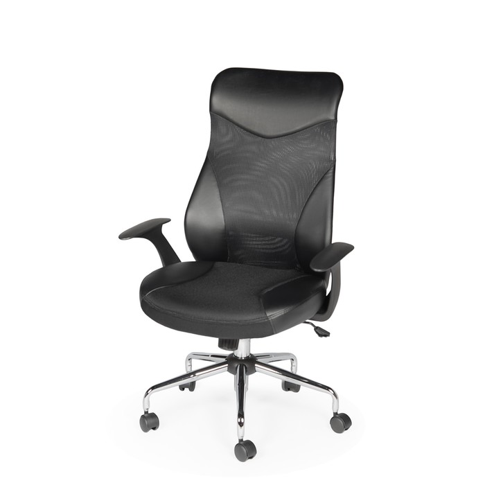 Кресло офисное "Директ Люкс", чёрная экокожа, чёрная сетка