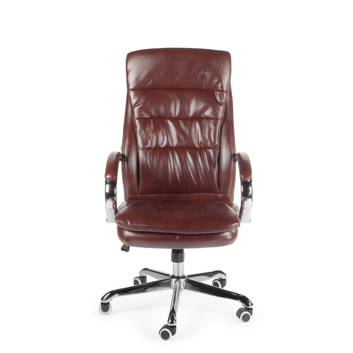 Кресло офисное "Лого", сталь/хром, коричневая экокожа