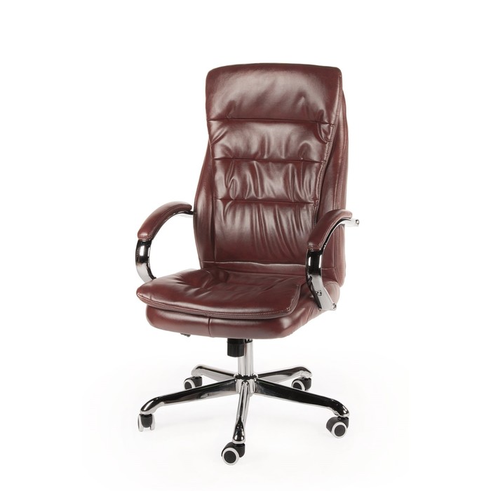 Кресло офисное "Лого", сталь/хром, коричневая экокожа