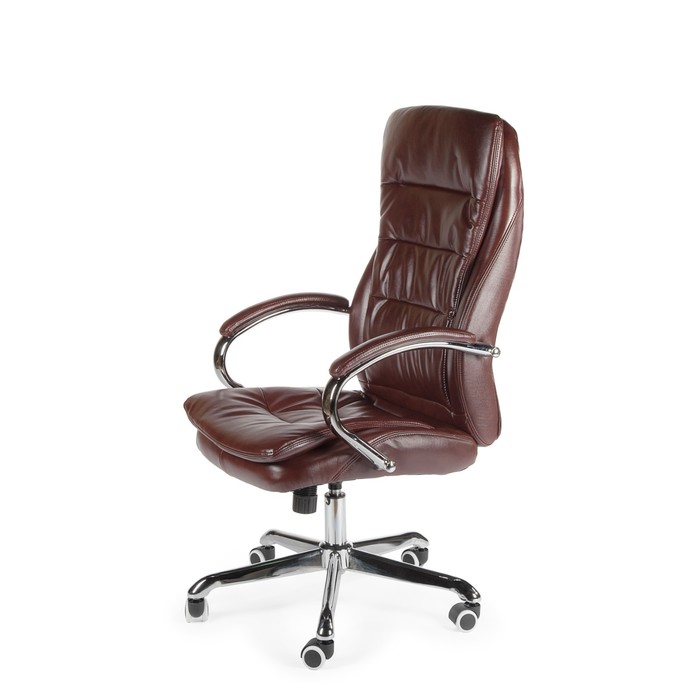 Кресло офисное "Лого", сталь/хром, коричневая экокожа