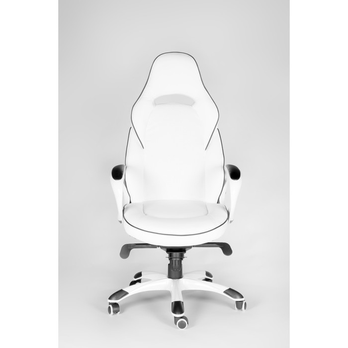 Кресло офисное "Мустанг Х", белый пластик, белая экокожа, чёрная строчка