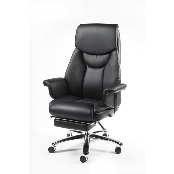 Кресло офисное "Парламент", сталь/хром, чёрная кожа