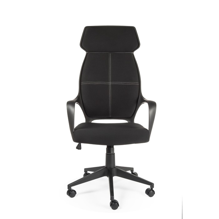 Кресло офисное "Поло", чёрный пластик, чёрная ткань, белая строчка