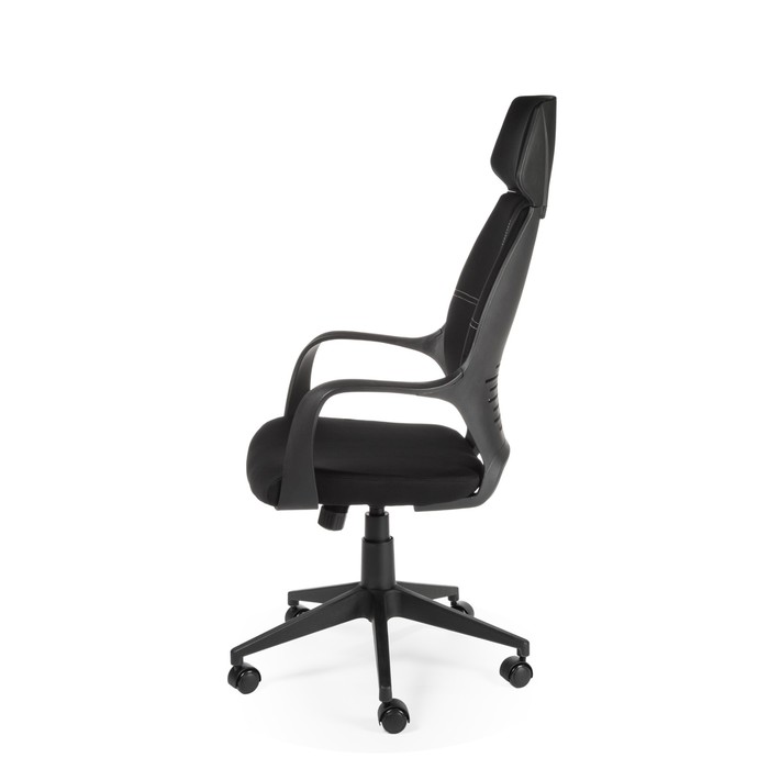 Кресло офисное "Поло", чёрный пластик, чёрная ткань, белая строчка