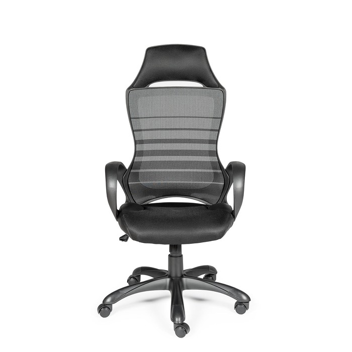 Кресло офисное "Реноме", чёрный пластик, чёрная ткань, чёрно-серая полоска