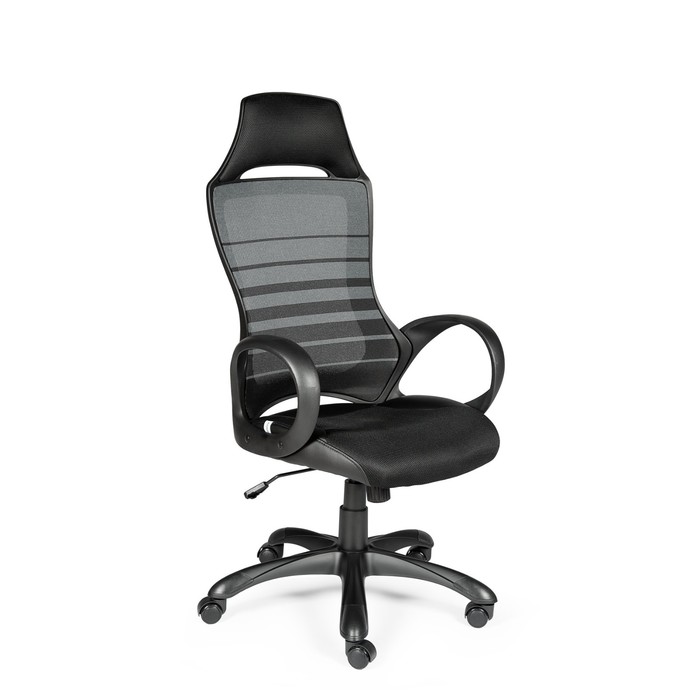 Кресло офисное "Реноме", чёрный пластик, чёрная ткань, чёрно-серая полоска