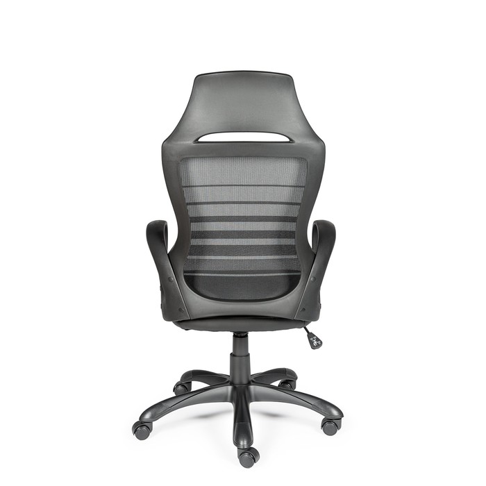 Кресло офисное "Реноме", чёрный пластик, чёрная ткань, чёрно-серая полоска