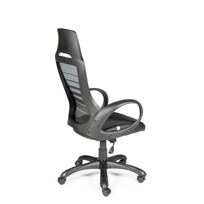 Кресло офисное "Реноме", чёрный пластик, чёрная ткань, чёрно-серая полоска