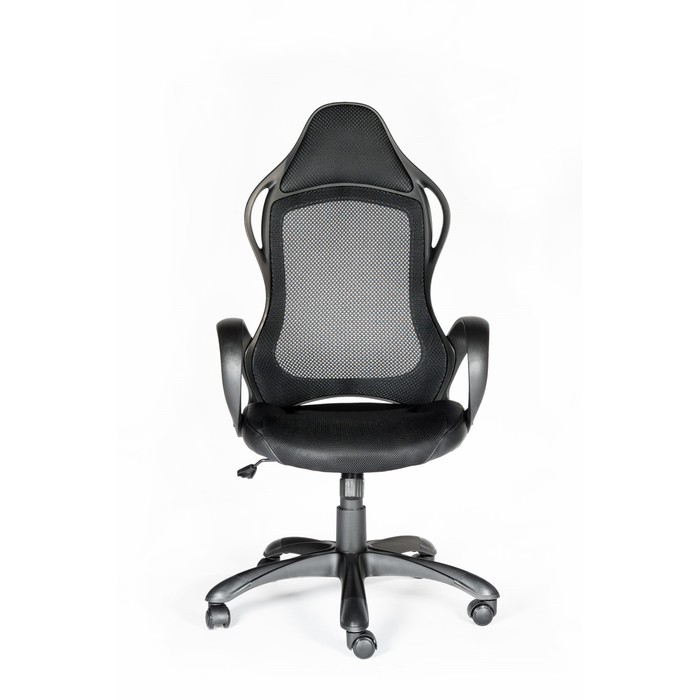 Кресло офисное "Спринт", чёрный пластик, чёрная ткань, чёрная сетка