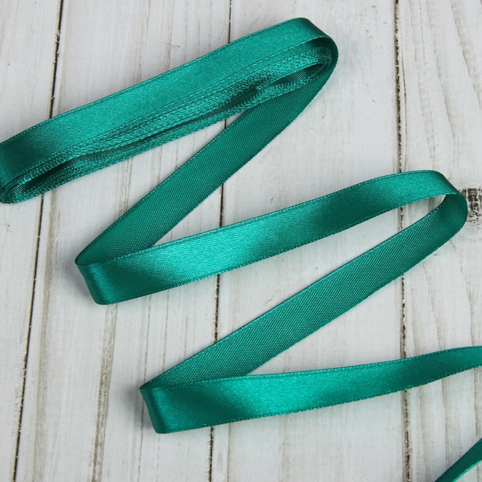 Лента атласная, 12мм, 5,4м, №016, цвет изумрудный