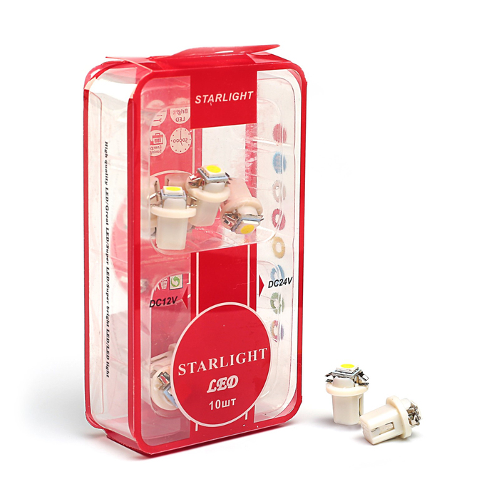 Лампа светодиодная STARLIGHT, T5, 12 В, 1SMD, БЕЛЫЙ