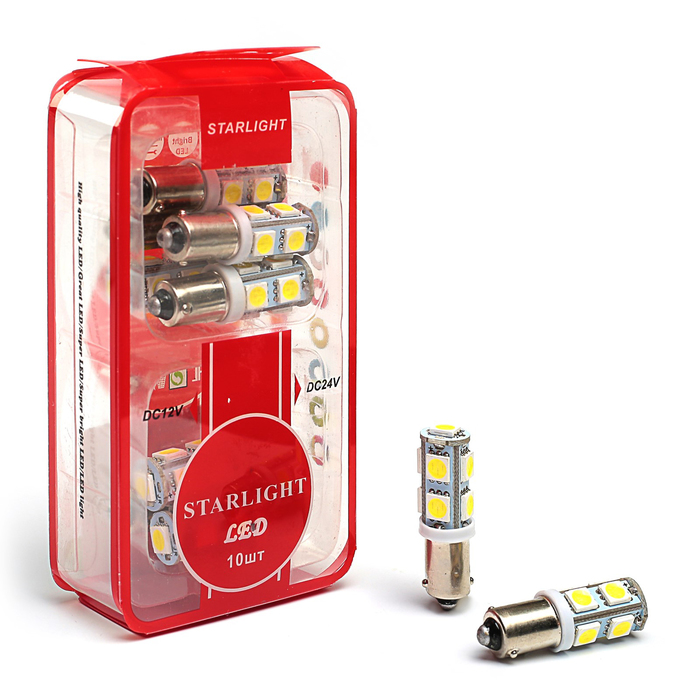 Лампа светодиодная STARLIGHT, T8 (BA9S), 12 В, 9SMD, БЕЛЫЙ