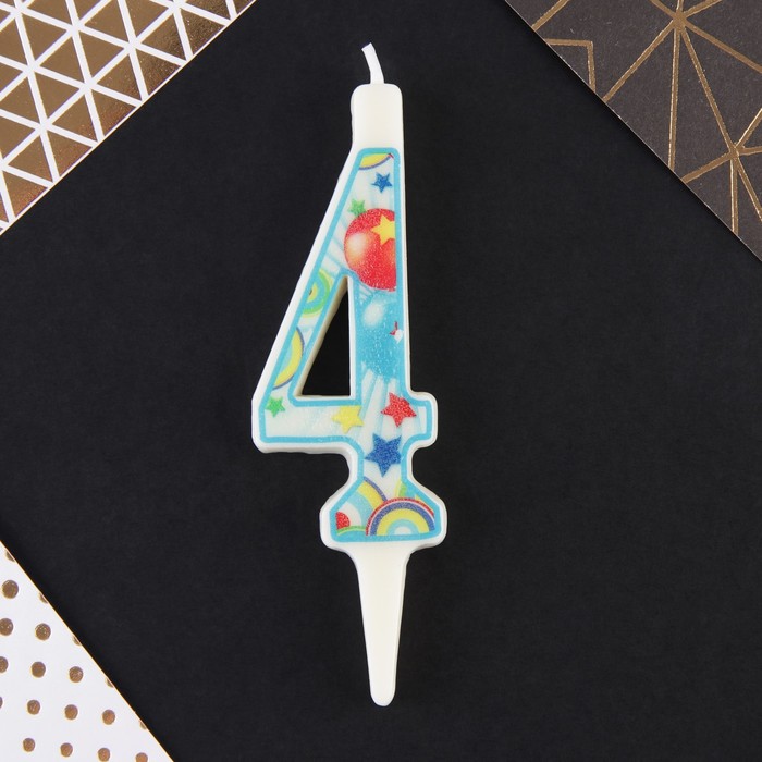 Свеча в торт цифра 4 "С днем рождения"