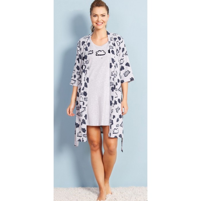 Комплект женский (халат, сорочка) 706073 1099 цвет серый меланж, р-р 48 (L)
