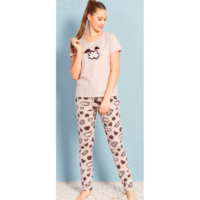 Комплект женский (футболка, брюки) 706071 1099 цвет бежевый, р-р 44 (S)  37035 37