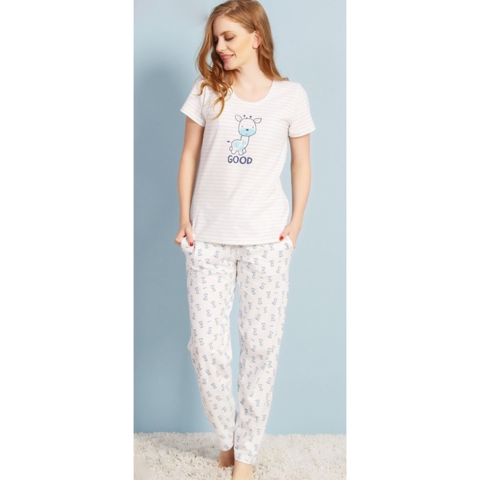 Комплект женский (футболка, брюки) 706081 3001 цвет молочный, р-р 50 (XL)