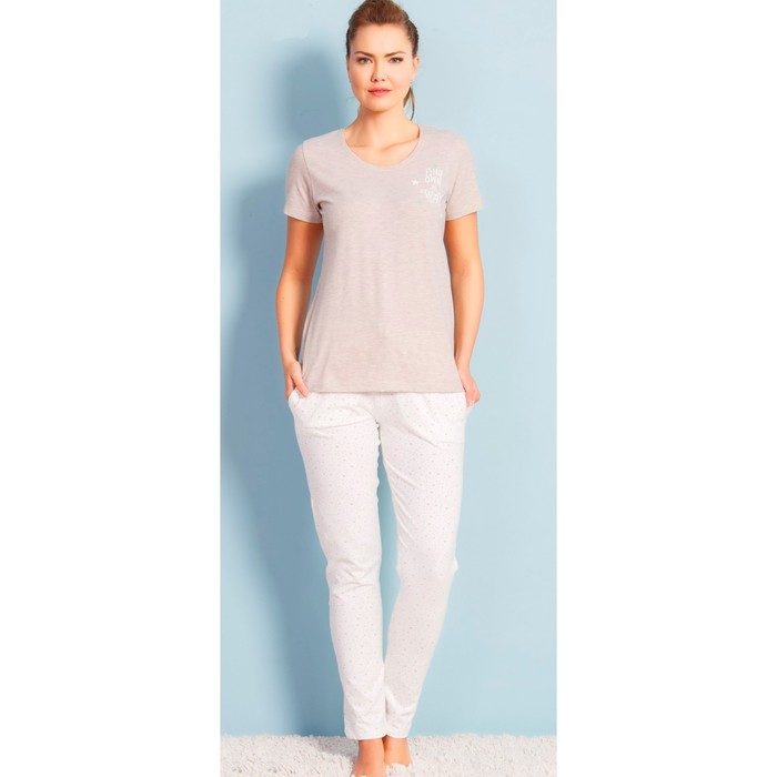 Комплект женский (футболка, брюки) 706088 3005 цвет бежевый, р-р 46 (M)