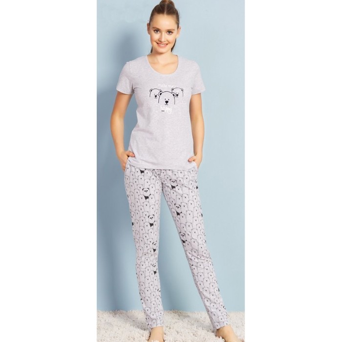 Комплект женский (футболка, брюки) 706105 1703 цвет серый меланж, р-р 48 (L)