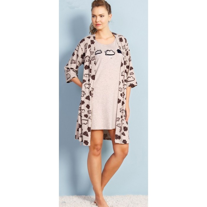 Комплект женский (халат, сорочка) 706073 1099 цвет бежевый, р-р 46 (M)