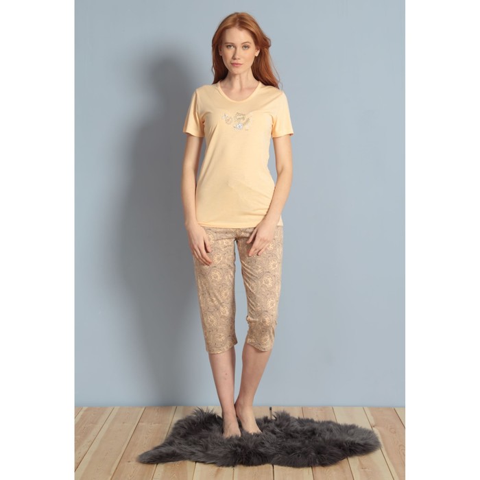 Комплект женский (футболка, капри) 609091 1171 цвет персиковый, р-р 44 (S)  вискоза