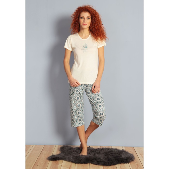 Комплект женский (футболка, капри) 609103 0335 цвет бежевый, р-р 46 (M)  вискоза