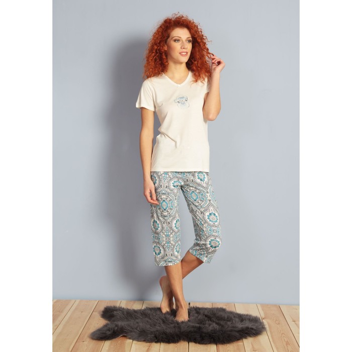 Комплект женский (футболка, капри) 610024 1174 цвет ванильный, р-р 50 (XL)  вискоза