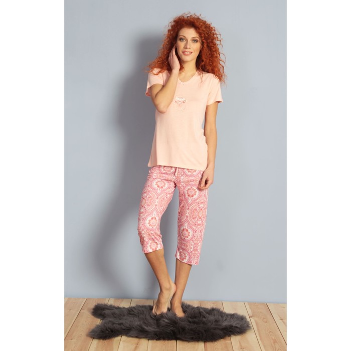 Комплект женский (футболка, капри) 610024 1174 цвет розовый, р-р 46 (M)  вискоза