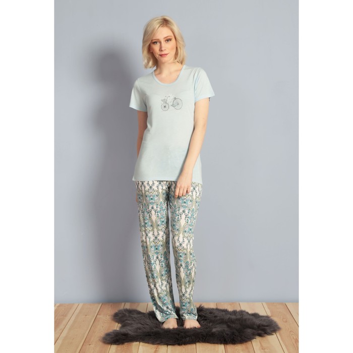 Комплект женский (футболка, брюки) 610029 1173 цвет голубой, р-р 50 (XL)  вискоза