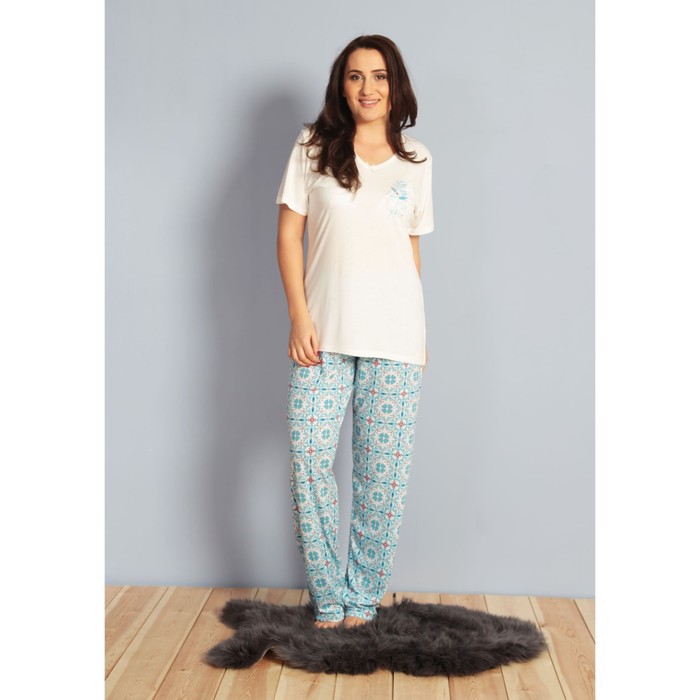 Комплект женский (футболка, брюки) 610275 0335 цвет бежевый, р-р 54 (3XL)  вискоза