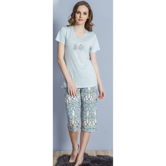 Комплект женский (футболка, капри) 610027 1173 цвет голубой, р-р 50 (XL)  вискоза
