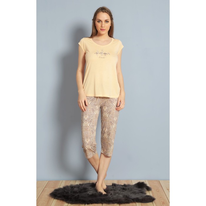 Комплект женский (футболка, капри) 610159 0619 цвет персиковый, р-р 50 (XL)  вискоза